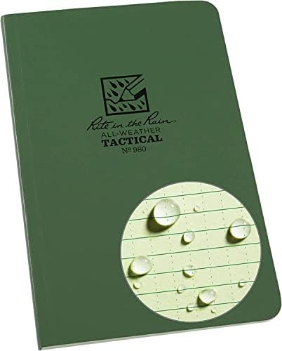 Ритуал на дождот водоотпорна тетратка за тактички терен, 4 5/8 x 7, зелена покривка, универзална шема со референтни материјали, една големина