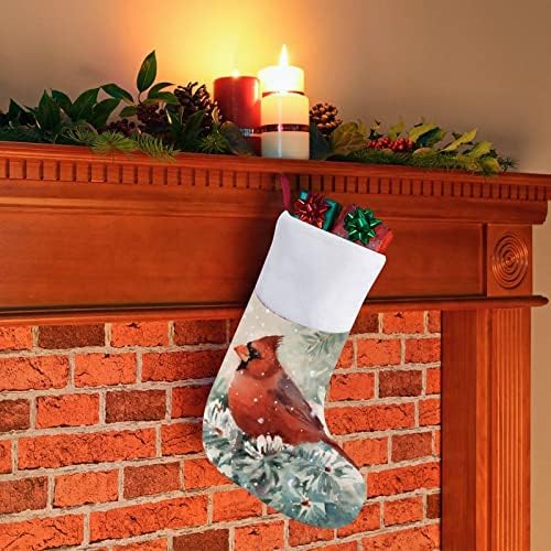 Зимски кардинални птици божиќни чорапи порибување на Божиќни дрвја Дедо Мраз виси украси за празничен камин 16,5 “