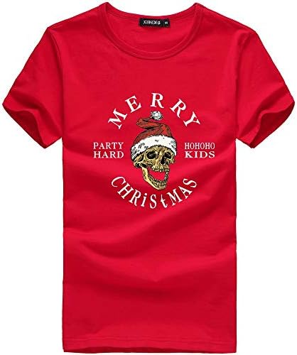 Latinday ➢ Унисекс череп печати моден краток ракав Божиќни екипи маици врвни обични парчиња црвени црвени