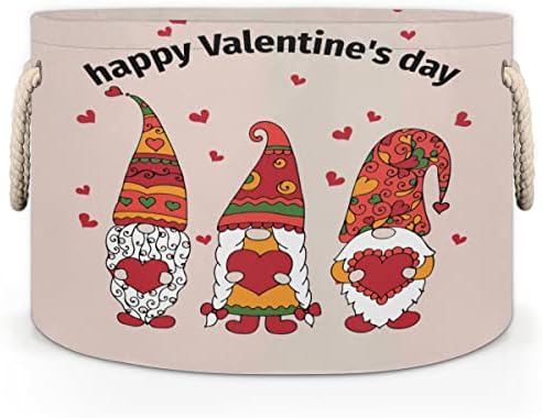 Валентин симпатични гноми loveубов срце големи тркалезни корпи за складирање корпи за перење со рачки ќебе корпа за складирање