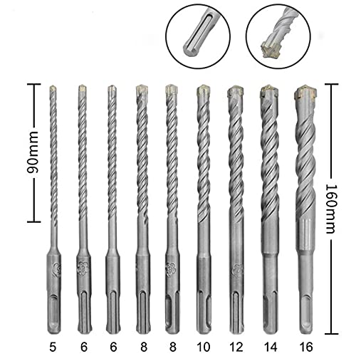 SDFGH 9Pcs/Сет 5-16mm Електричен Чекан Дупчалка Во Собата За Бетонски Ѕид Тула Блок Ѕидарски Дупка Видов Дупчење Битови Дрво Алатка