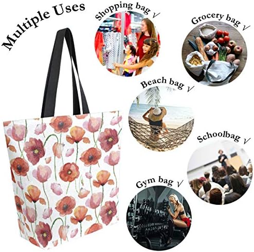 Наанол афион платно торба со голема торба за чанти од рамената, чанти од рамената, акварел афион цвеќиња што може да се употреби повеќенаменска