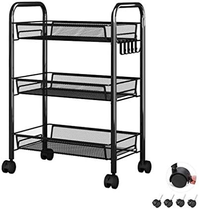 BBGS мобилно складирање количка, кујнски складиште за складирање рамка метална мрежа услуга количка за складирање колички за канцеларија за спална соба за бања, црн?