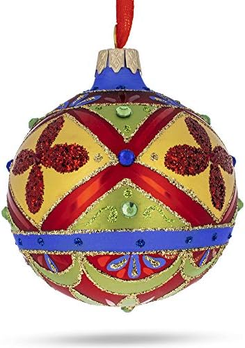 Повеќебојно украсено стаклена топка украс 3,25 инчи