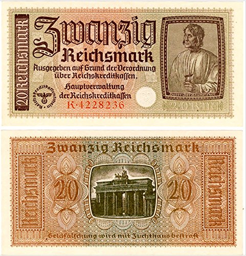 1941 Врховна нацистичка банкнота на WW2! Господар градител, Бранденбург Гејт, 2 Сватикас! Ретко толку јасни! E 29 Riechsmarks Продавач