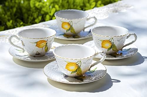 Грејс Чај Лимон Пчела Парична Казна Порцелан Чаша и Чинија Со Злато Трим Разнобојни