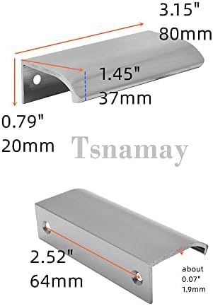 Tsnamay 2pcs 3,15 четкан никел лак површина влечење, четкан никел раб влече рачки за фиоки за мебел скриена рачка на кабинетот, дупка Дија.2.52/64мм