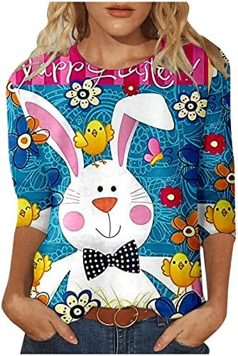 Симпатични животински зајаче Велигденски блузи дами 3/4 ракав екипаж спандекс цветни лабави збирки блузи маички тинејџери vk
