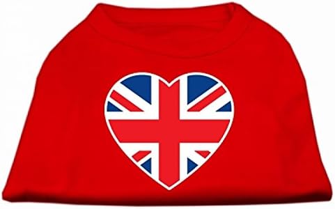 Производи за миленичиња миленичиња британско знаме за печатење кошула на срцев екран, x-large, црвено