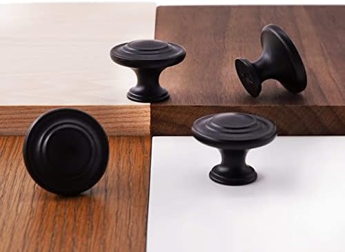 Хардвер Хестија - тркалезни копчиња за кабинети, традиционален топ 3 ринг -кујнски кабинет хардвер, копчиња за фустани | Копче со дијаметар од 1,32 , 10 пакувања - црно