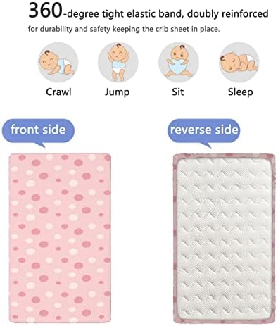 Полки точки со тематски опремени мини члена со креветчиња, преносни мини креветчиња за креветчиња меки и дишечки чаршафи за креветчиња за девојчиња или момче, 24 „x3