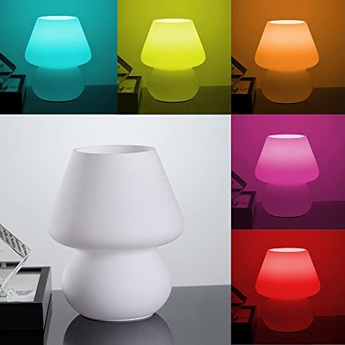 Jiesheng стаклена ламба за печурки LED мала маса за маса RGB 16 ламба за постелнина во боја
