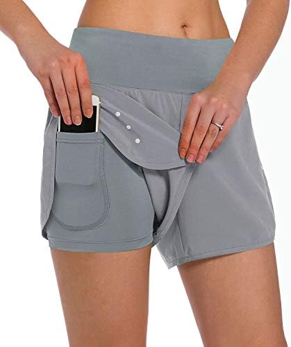 Ksенски KSMIEN WOMEN 2 во 1 шорцеви за трчање - лесен атлетски тренинг салата за јога шорцеви со телефонски џебови со телефонски џебови
