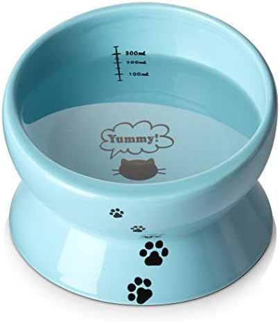 Y yhy Керамика Подигната чинија со вода за храна со мачки, 15 унца наклонета сад за мачки, агол на навалување заштитете ја 'рбетот на мачката, без стрес, просек на проток