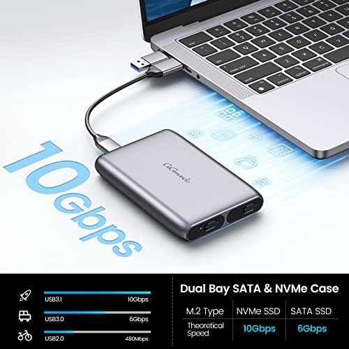 Gigimundo Dual-Bay M. 2 NVME SATA Ssd Комплет, Алатка Слободен M. 2 SSD НА USB Адаптер, USB 3.2 gen 2 10gbps NVMe, 6Gbps SATA Ssd Читач,