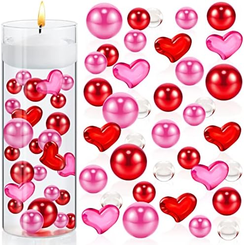 Mtlee 2106 парчиња полнила со црвено срце вазни сакаат бисер за вазни полнила лебдечки свеќи центри на вазни мушка за свадбена свеќа за свадбени свеќи за домашен фестив