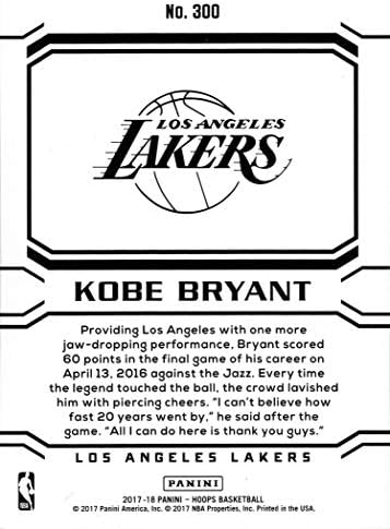 Кошаркарска картичка 2017-18 Панини НБА 300 Коби Брајант Лејкерс - постигнува 60 поени во неговата последна игра во НБА