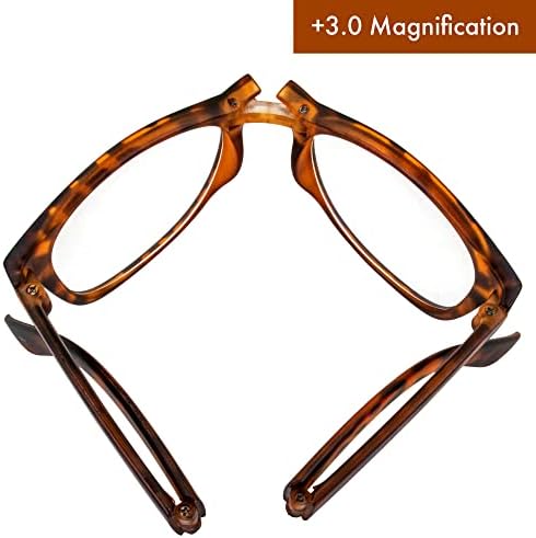 Глобална Визија Преклопни Очила За Читање За Мажи Или Жени +3.0 Зголемување Преклоплива Рамка Од Желка со Јасна леќа &засилувач; Торбичка Што