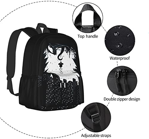 Зосени цртан филм ранец обичен ранец за патувања за жени и мажи 17 инчи лаптоп ранец водоотпорен училишен ранец за ранец, бела/црна