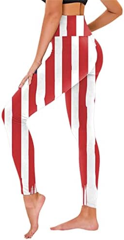 Американско знаме Патриотско нозење на женски стомаци за контрола на стомакот, патриотски starsвезди, ленти со јога панталони