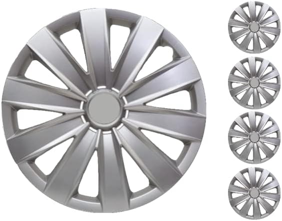 Копри сет од покривка од 4 тркала од 15 инчи сребрен Hubcap Snap-on одговара на Toyota Yaris Prius