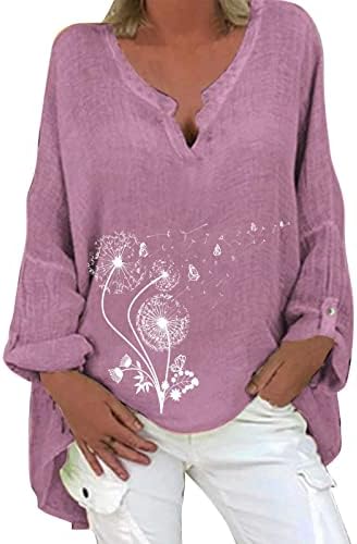 Женски врвови v цврста боја на вратот жени блуза Топ печатен ракав Туника ТОП СОЦИЈАЛНА кошула средно лежерна долга плус врвови