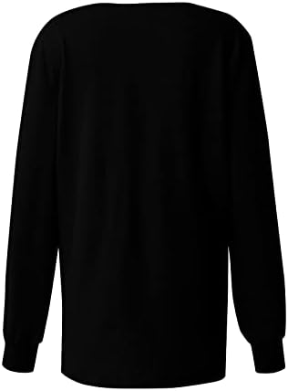 Nokmopo исечени џемпери за жени модни печатени V-врат со долги ракави, врвен блуза графички џемпер