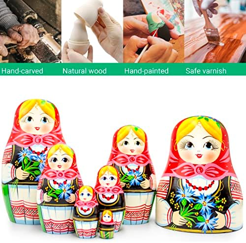 Комплетни кукли за гнездење на Matvvv Matryoshka од 7 парчиња - кукла Матрешка во костум од источноевропа со пченкари - руски кукли за гнездење - кукли од бабушка