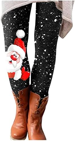 Christmasенски Божиќни хеланки со високи тренинзи за половината Панталони Контрола на стомакот Дедо Мраз Снегулка печати симпатични салата за легла за легла, хулахопк