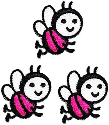 Осама Лепенка Сет на 3 Мини Розова Пчела Цртан Филм Апликација Лепенка Бумбари Пчела Извезени Железо На Закрпи Занает Декоративни Поправка