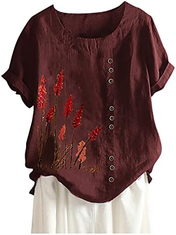 Женска летна постелнина кошула од туника плус големина гроздобер блуза врвови, dresy цветна маичка за каузални маици, трендовски маици