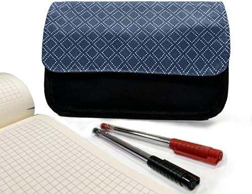 Лунарлив сино -бел случај со молив, класичен состав, торба со молив со ткаенини со двоен патент, 8,5 x 5,5, виолетово сино и бело