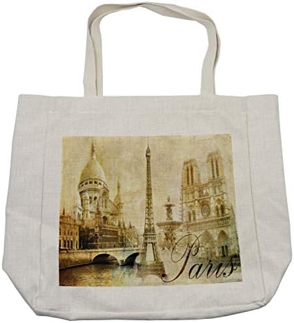 Торба за шопинг во Париз Амбесон, гроздобер дизајн избледен стил Франција Капитал обележја Ајфиел кула, еколошка торба за еднократно користење