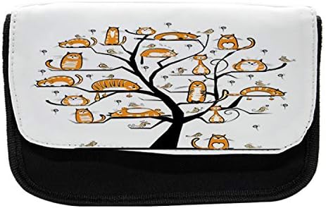 Зачудувачки куќиште со молив со мачки, гранки за мачки од семејно дрво, торба со молив со ткаенини со двоен патент, 8,5 x 5,5, црно бело килибар