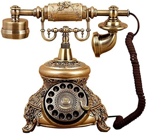 XJJZS Антички телефон ， Имитација на смола Бакар гроздобер стил Ротари ретро старомодно ротирачко бирање дома и канцелариски телефон
