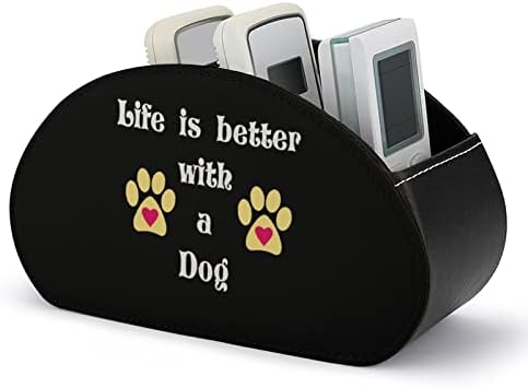 Lifeивотот е подобар со држач за далечински управувач со кучиња ТВ со 5 оддели ПУ Организатор за складирање на кожни кутии за канцелариски