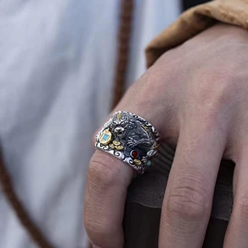 Сјај 999 Стерлинг Сребрен Фенг Шуи Пиксиу прстен, прилагодлив прстен за заштита на среќата, Анило Фенг Шуи де ла Буена Суерте,