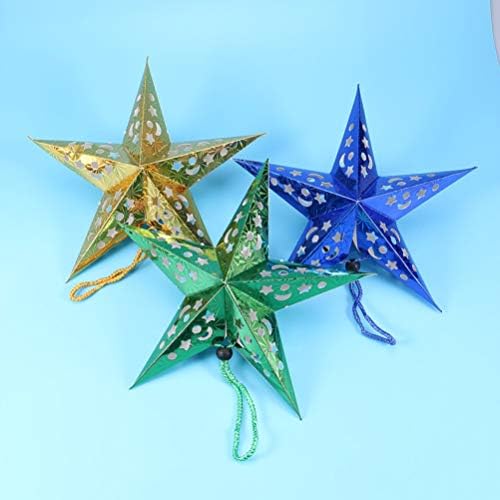 Luxshiny Paper Star Fantern Lanbshade: Зелена 5 зашилена starвезда Божиќна starвезда украс шуле од таванот светло 3Д хартија Пентаграм