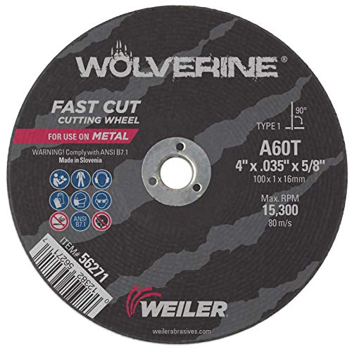 Weiler 56108 5 x 0.035 Wolverine Type 1 Thin Cutting Wheel, A60T, 5/8 A.H.
