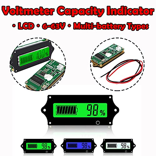 Мерач на напон на батеријата 6-63V со LCD дисплеј зелено осветлување на задното осветлување, мерач на мерач на мерач на мерач на мерач