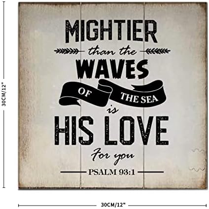Посилен од брановите на морето е неговата loveубов кон вас. Псалм 93-1 знак дрвен wallиден дом Декоративни мотивациони знаци за среќен