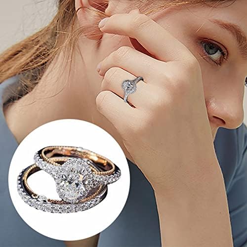 Womenените ветуваат прстени розово злато симулиран дијамантски прстен гуска во форма на јајце, прстен прстен цирконија, ангажман