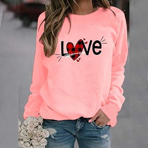 Долг пуловер, жени цветни loveубовни печати Топ кошула Долга блуза за џемпери на Денот на вineубените, под 5 долари под 5 долари