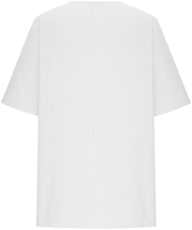 Летни женски памучни постелнини врвови обична лабава маица О-вратот Туника блуза трендовски 2023 цветни печатени маички со кратки