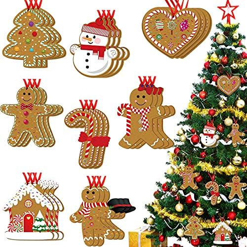 24 парчиња ѓумбир човек Божиќ украси дрвени украси за новогодишни елки, висечки украси од ѓумбир куќа