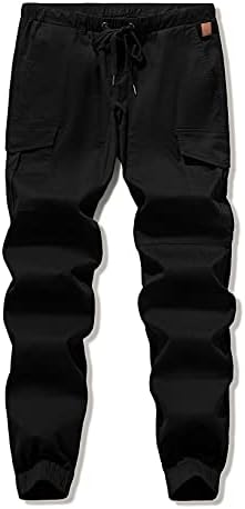Mashиерр Менс модни карго панталони - обичен памук затегнат од памук, двојно влечење атлетски џогери со џемпери со 6 џебови