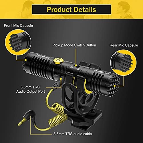 7ryms Minbo M2 видео микрофон со шок монтирање, BI/Super-кардиоиден режисерски пушка микрофон за Canon Nikon Panasonic DSLR камера-микрофон