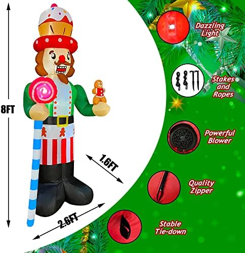 Сезона за сезони 8 ft Божиќни надуени надуени оревици за декорација на војник, држете еден човек од ѓумбир со бонбони Скептер предводени светла