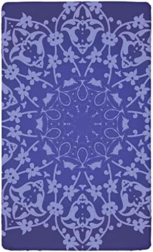 Виолетова мандала тематска опремена мини чаршафи, преносни мини креветчиња со меки и дишечки постелнини со постелнина или лист за постелнина, 24 „x38“, лаванда сино