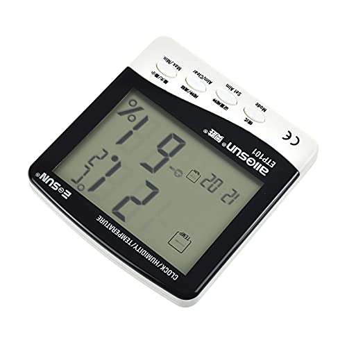 Алосун дигитален алармен часовник Термо-хигрометар LCD температурен мерач на влага со функција за складирање на податоци, бело